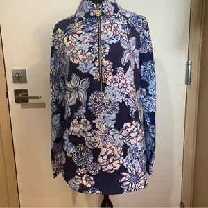 Lilly Pulitzer NWT Large “Low Tide Navy Bouquet All Day Floral Zip-Up Pullover"